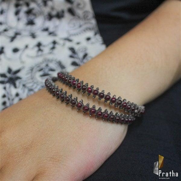 Ethnic silver ruby Bangles