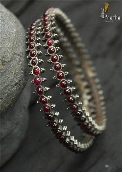 Ethnic silver ruby Bangles